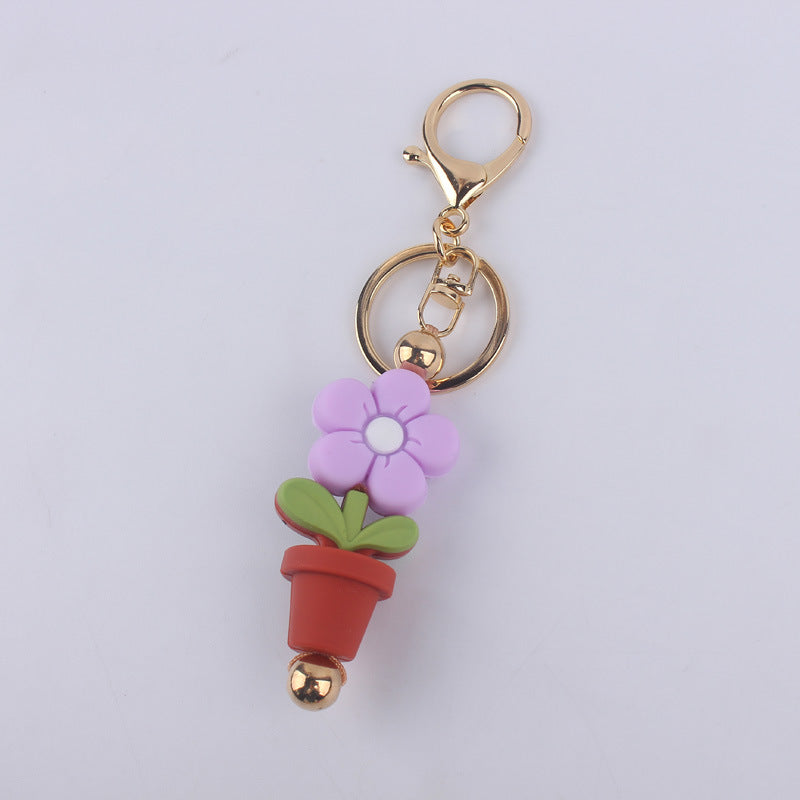 Wholesale Cartoon Daisy Flower Silicone Bead Keychain